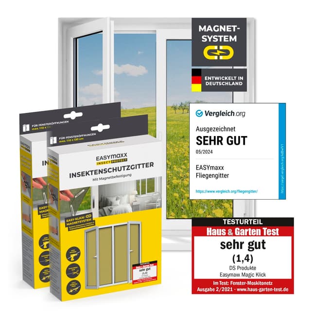 🦟 EASYmaxx Insect Protect Fliegengitter Fenster mit Magnetbefestigung | Mückenschutz Magnet | 2 Stück