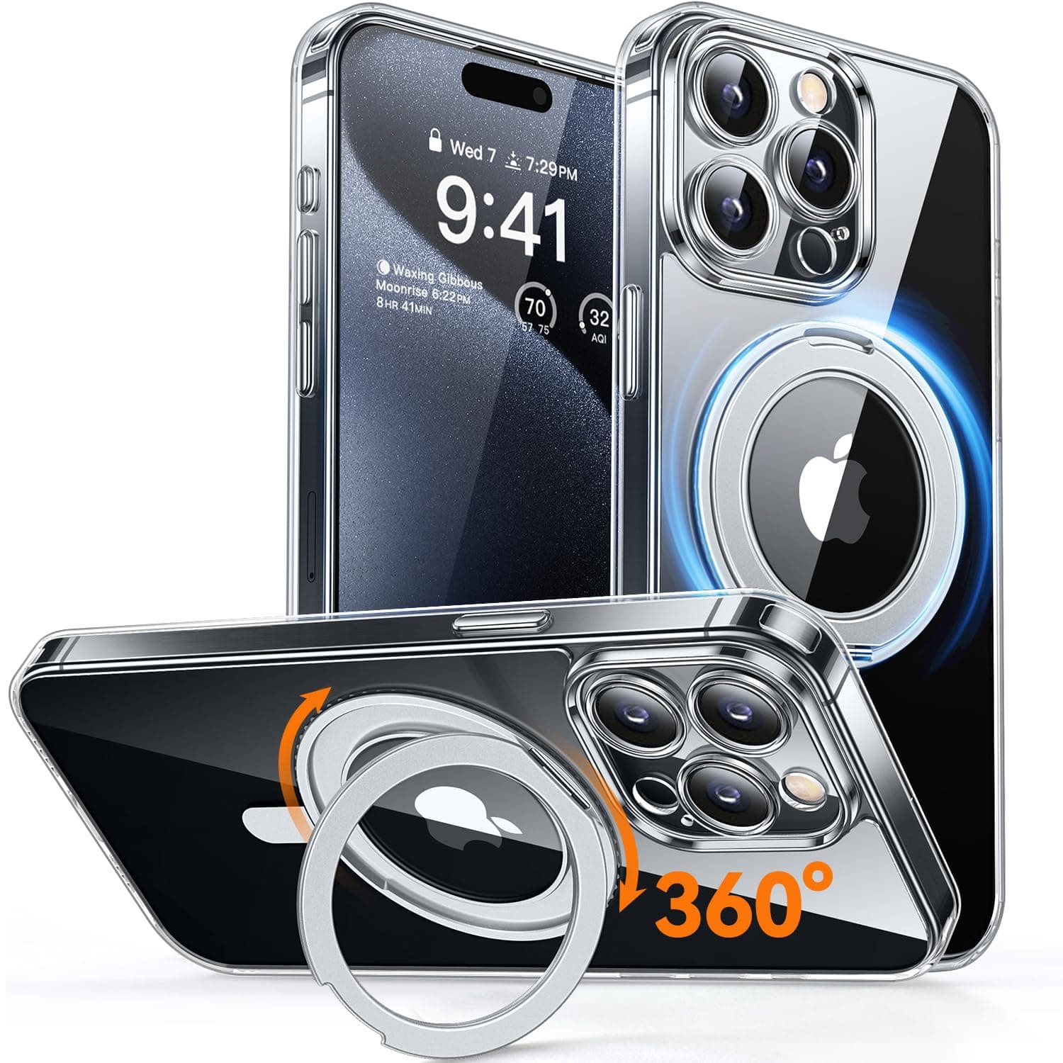 CANSHN 360° Ständer für iPhone 15 Pro Max Hülle mit Kameraschutz für Magsafe (Magnetischer Robust Standring) 📱