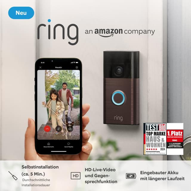 🔔💡 Zertifiziert und generalüberholt Ring Akku-Videotürklingel | WLAN-Videotürklingel-Sicherheitskamera