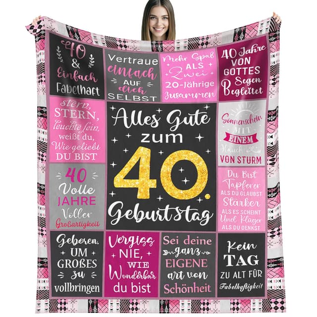 40. Geburtstagsgeschenk für Frauen 🎁 Hochwertige Kuscheldecke mit lustigen Sprüchen