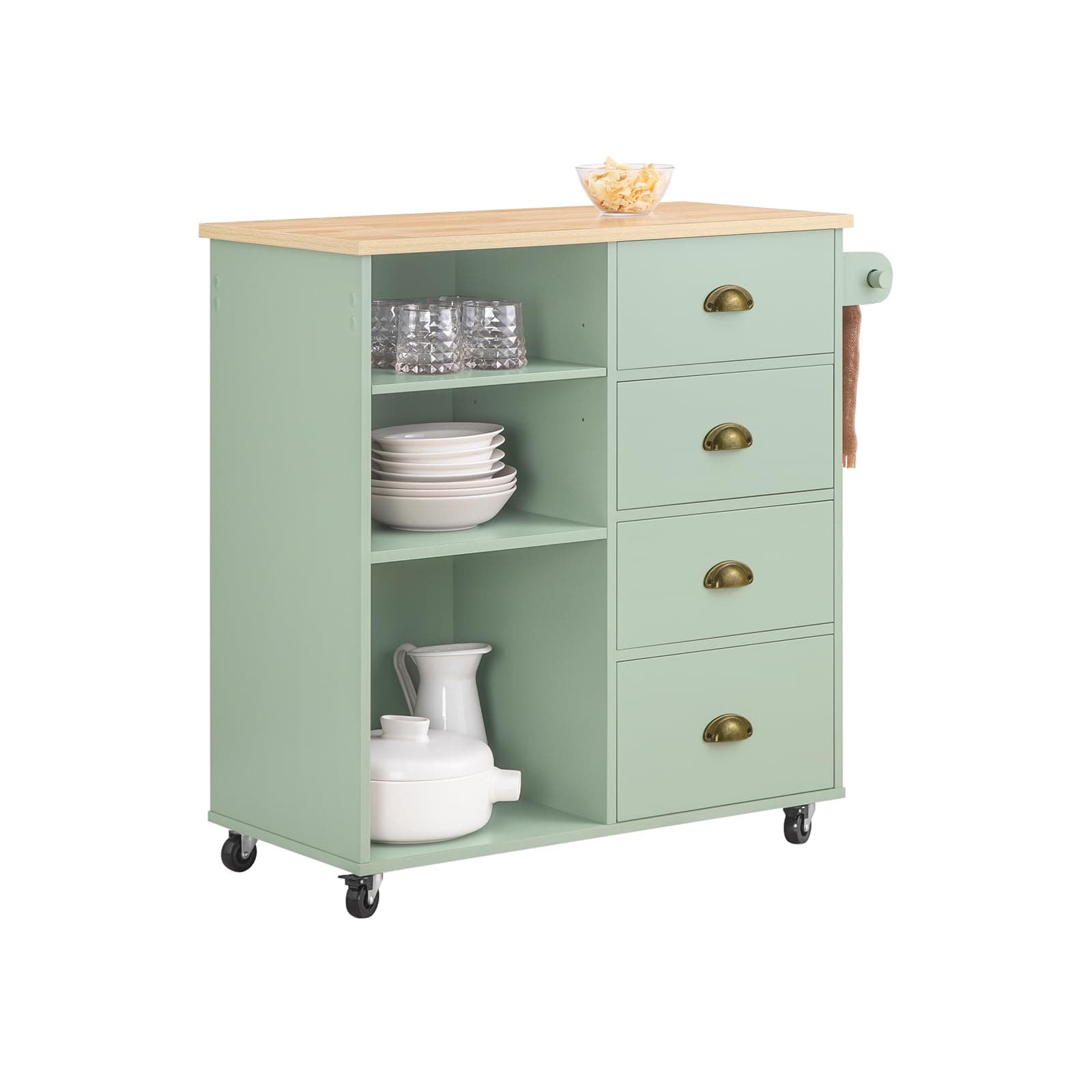 🌟 SoBuy Küchenwagen mit 3 Fächern und 4 Schubladen in Grün - BHT ca. 90x88x40cm FKW127-GR