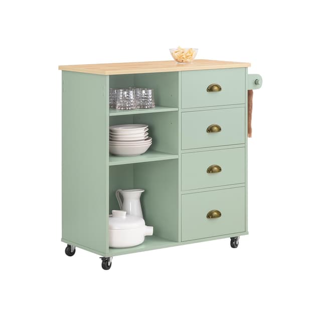 🌟 SoBuy Küchenwagen mit 3 Fächern und 4 Schubladen in Grün - BHT ca. 90x88x40cm FKW127-GR