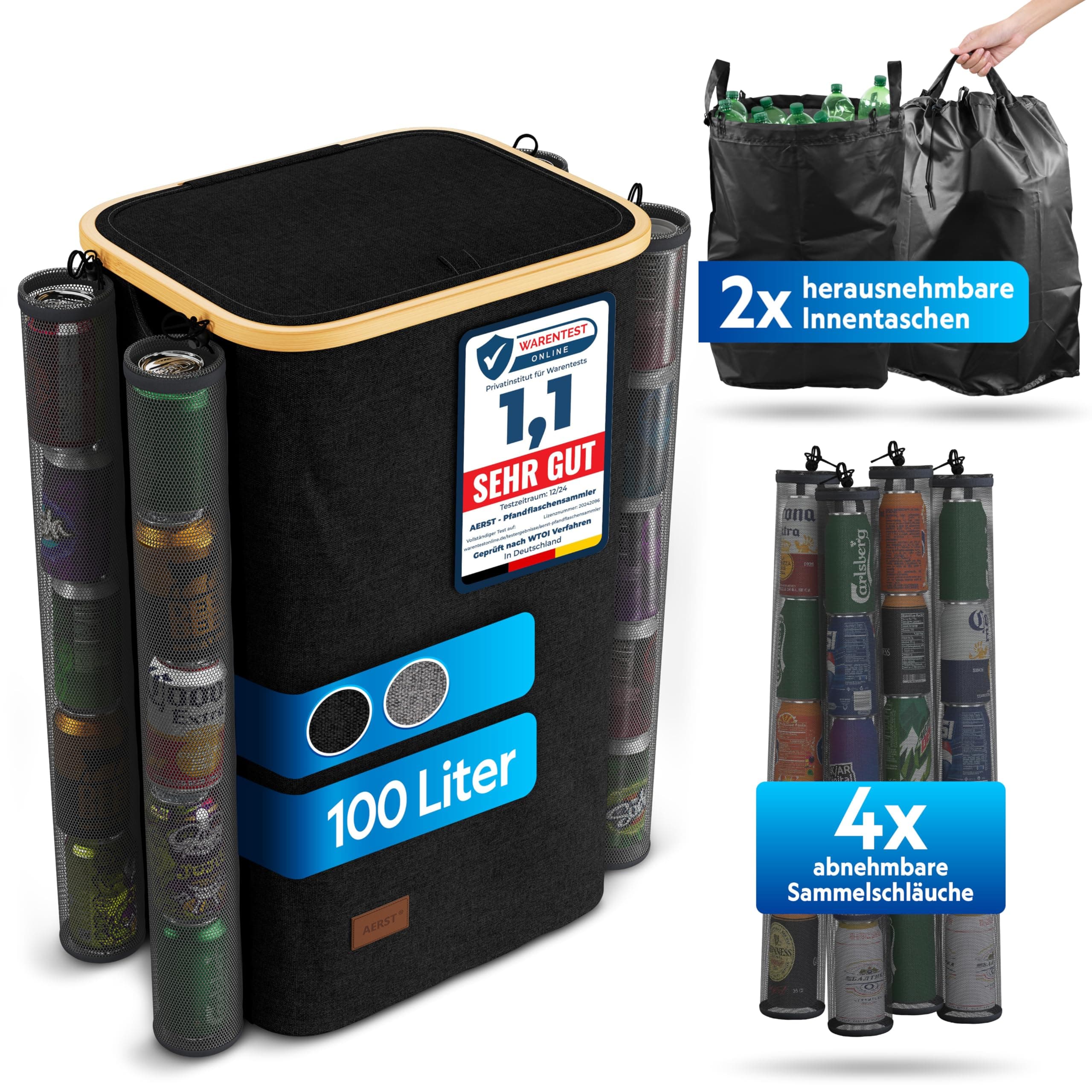 AERST® Pfandflaschen Sammelbehälter | PET Flaschen & Dosen Organizer 🏡💡🔒🌳♻️