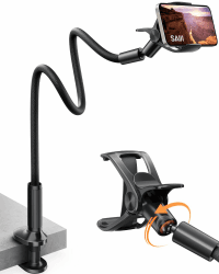 SAIJI Handy Halter für Bett - 360° Drehbare Leder Superlanger Flexible Arm Mobile Halterung