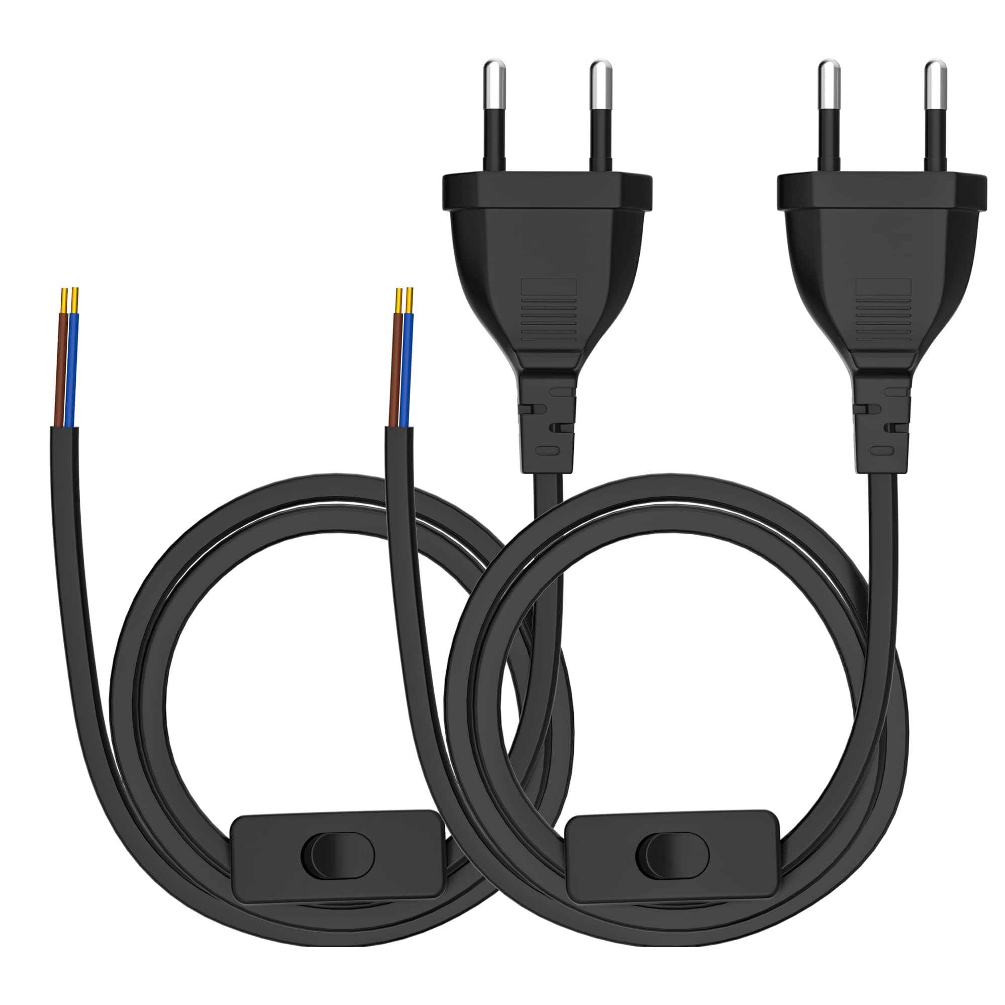 🔌 Euro Netzkabel mit Schalter [2 Stück], 3 Meter Schwarz