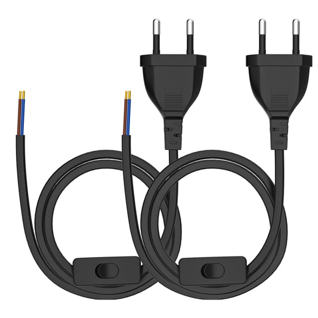 🔌 Euro Netzkabel mit Schalter [2 Stück], 3 Meter Schwarz