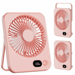 LuJasi Klein Tischventilator USB Leise Ventilator Akku 3600mAh 5 Geschwindigkeiten 180°Einstellbar Tragbarer LED Anzeige Fan Für Büro, Bibliothek, Reise Rosa 🌬️💻📚