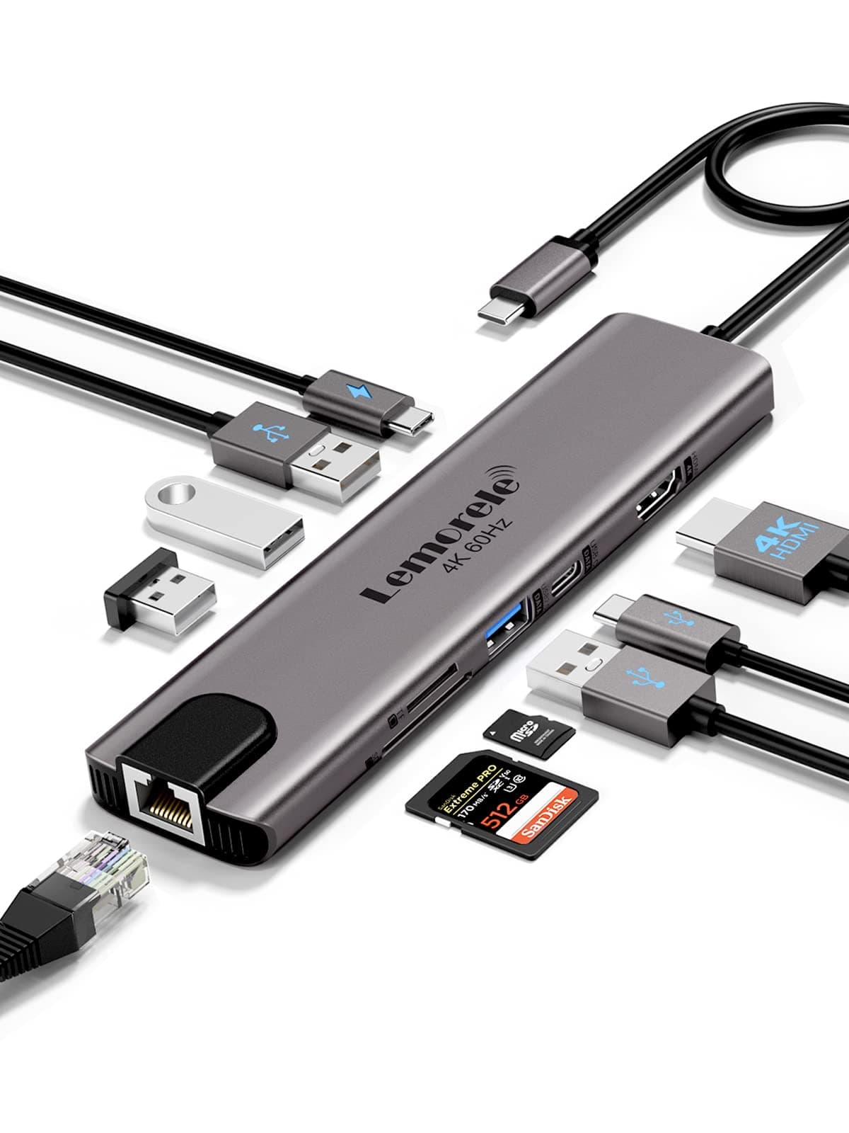 🌟 Lemorele Aluminiumgehäuse USB-C Hub Docking Station 11-in-1 4K@60Hz HDMI