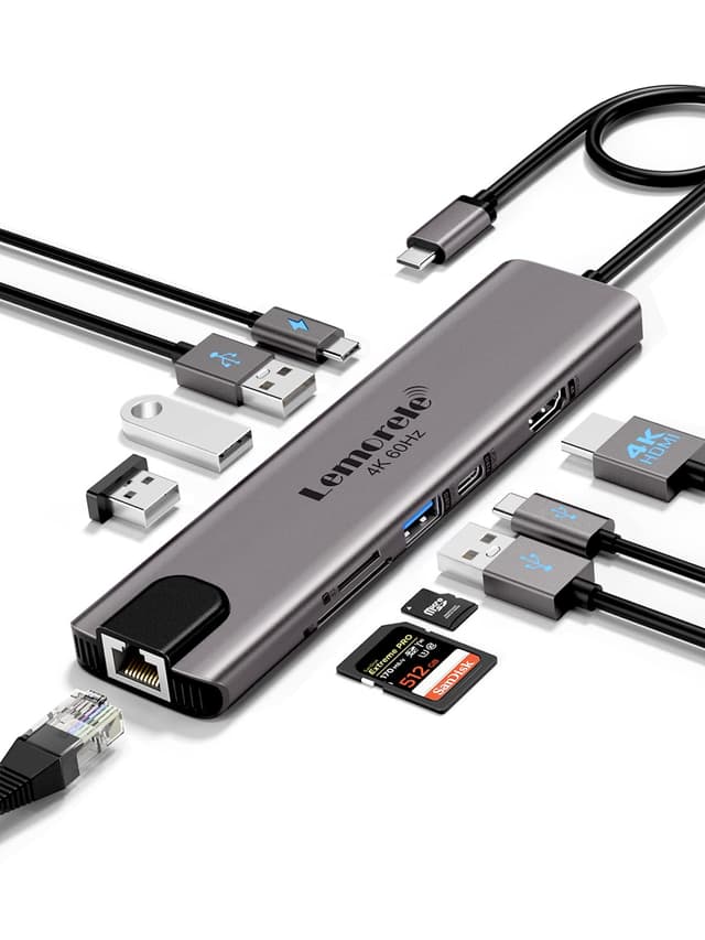 🌟 Lemorele Aluminiumgehäuse USB-C Hub Docking Station 11-in-1 4K@60Hz HDMI