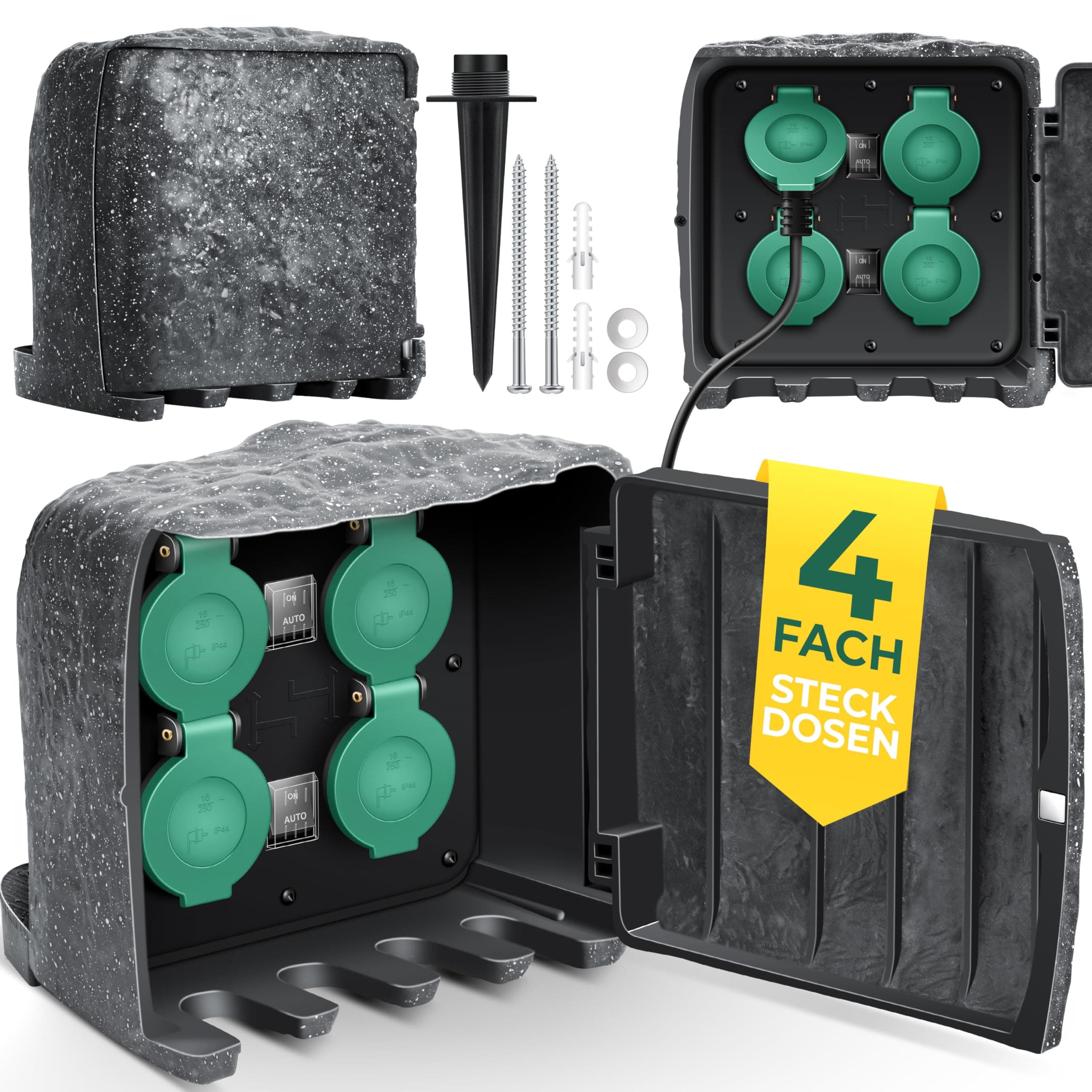 KESSER® Gartensteckdose Steinoptik mit 4 Steckplätzen 🌿🔌
