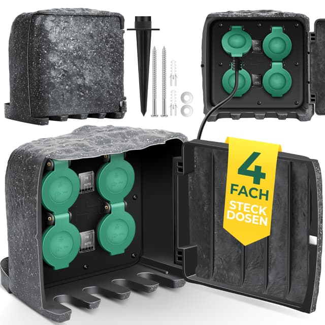 KESSER® Gartensteckdose Steinoptik mit 4 Steckplätzen 🌿🔌
