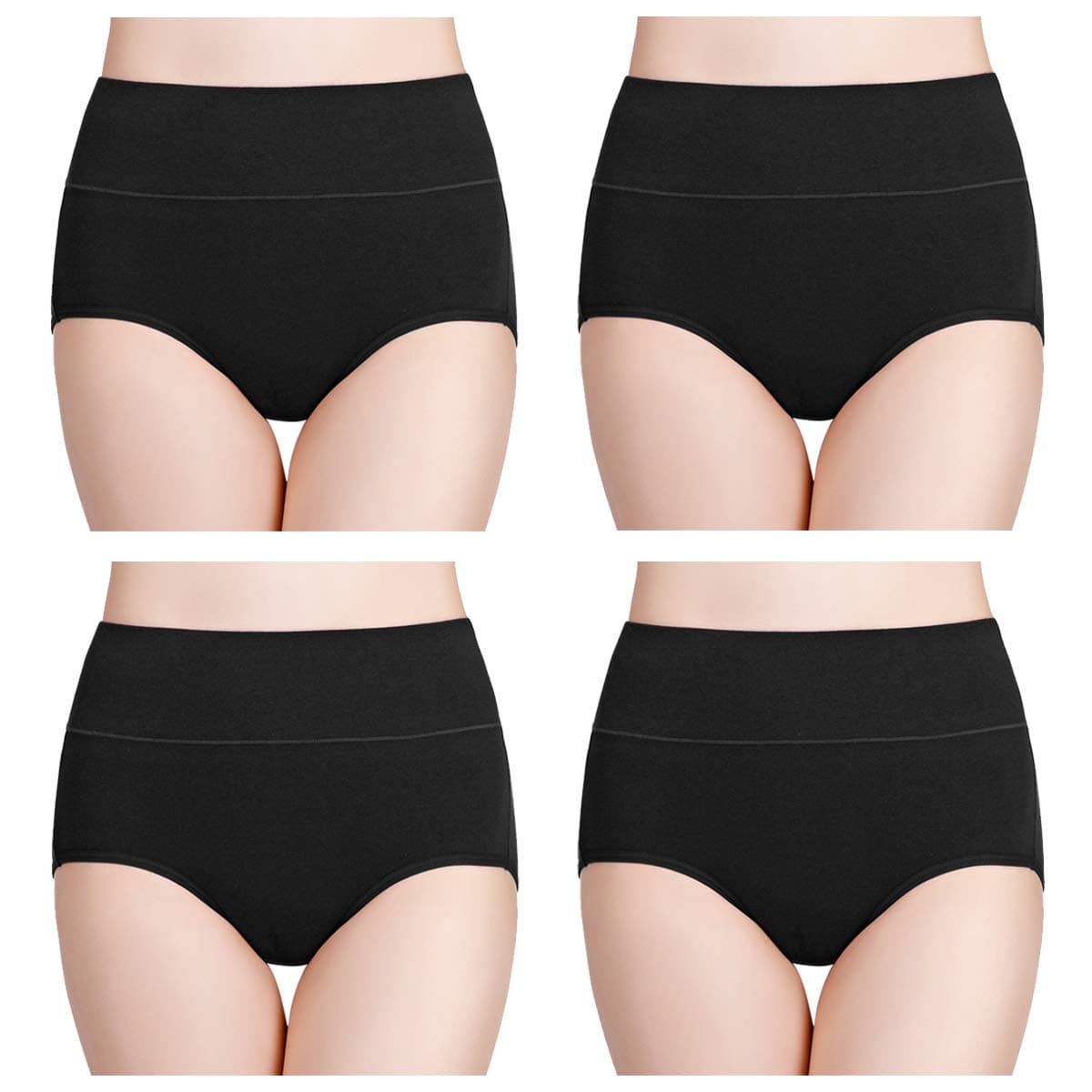 🌟 Wirarpa Unterhosen Damen Baumwolle Hohe Taille Slips 4er Pack 3XL Schwarz