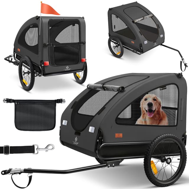 🐾 KESSER® Hundeanhänger Boxer 2-in-1 Hundebuggy Fahrradanhänger groß ca. 250L Volumen 🚲 Inkl. Fahne und Tasche 🎒 600D Oxford Canvas 🌦️ Klappbar SmartSpace Concept 🐕 max. 45kg Anthrazit / Schwarz