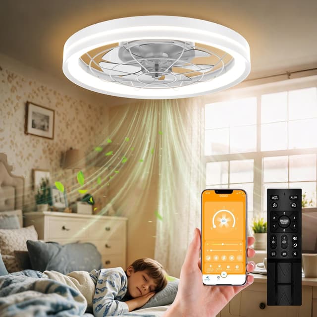 🌀🌟 Airwit 48cm Deckenventilator mit Beleuchtung und Fernbedienung Leise, Dimmbar Deckenlampe mit Ventilator, Modern Deckenleuchte Ventilator mit Licht für Schlafzimmer Wohnzimmer 🌟🌀