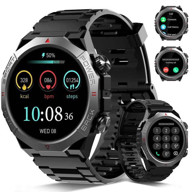 Militär Smartwatch Herren Damen 🌟 1,39''HD Display Fitnessuhr für Outdoor 🏃‍♂️🌧️