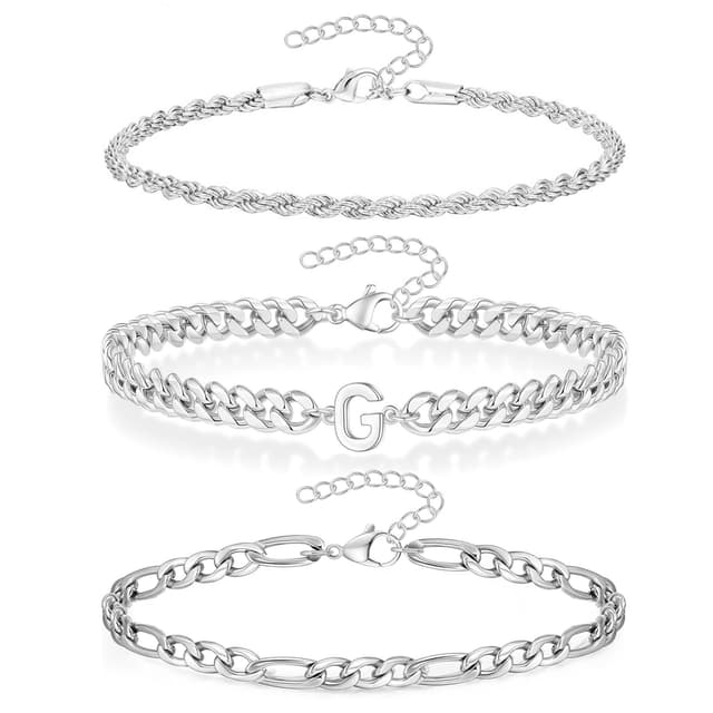 🎁 Angebot! 3 Stück Armband Herren mit Buchstaben, Silber Edelstahl 🌟