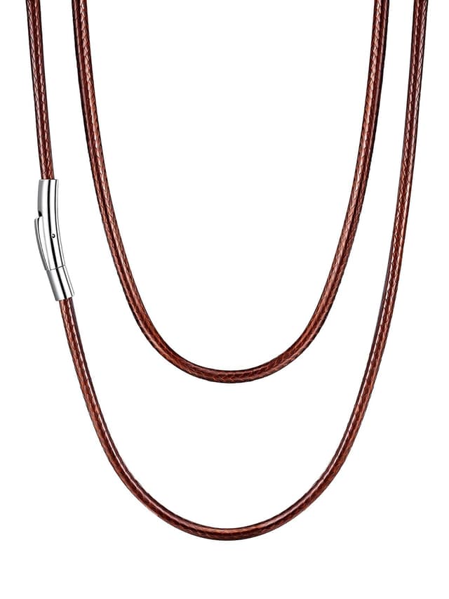 U7 Kette für Damen Herren 2mm/3mm Schwarz/Braun geflochtene Wachsschurkette Kunstlederkette Edelstahl Verschluss ✨ Trendig Simpel Modeschmuck