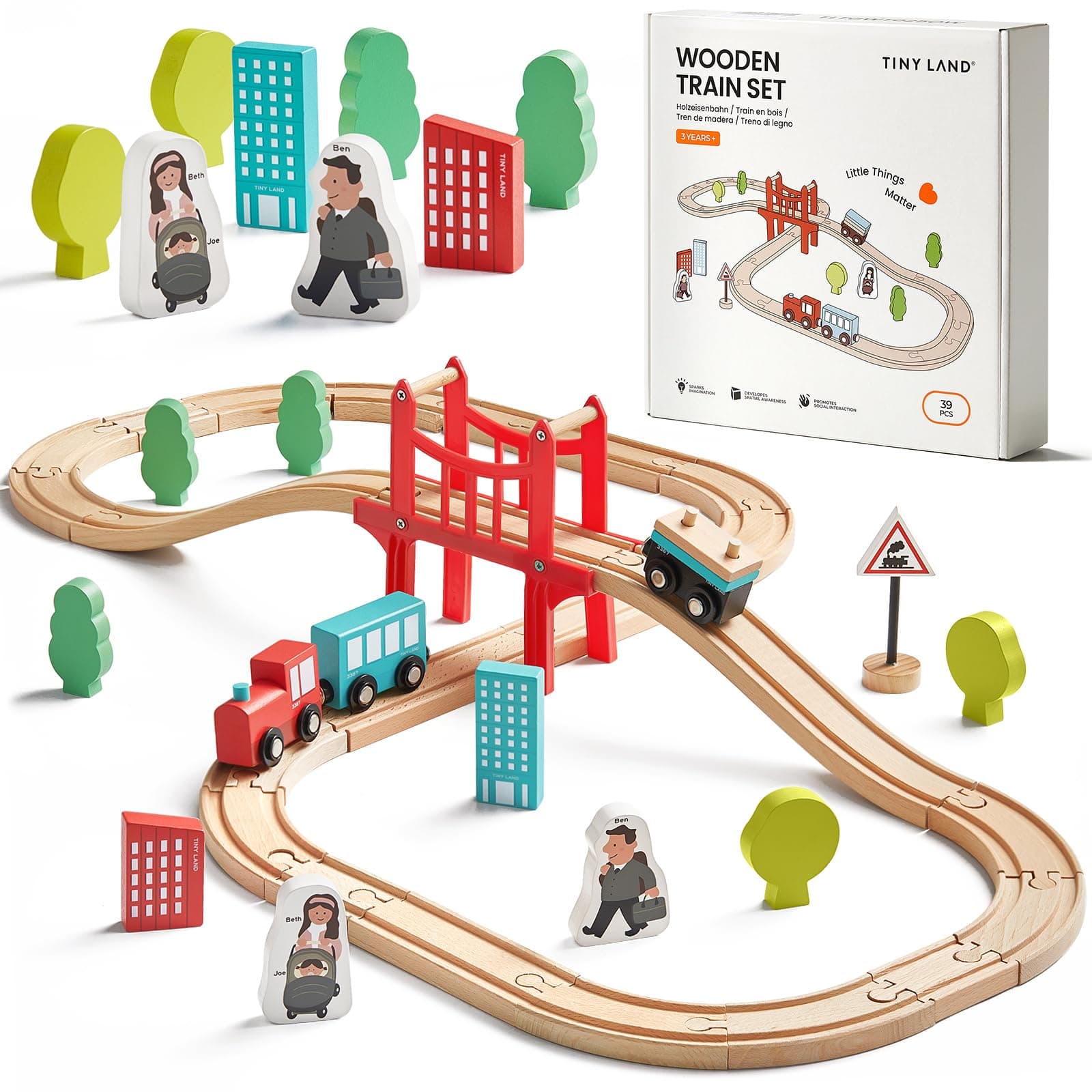🚂 Tiny Land 39 Pcs Holzeisenbahn und Züge Pack Angebot! 🌟