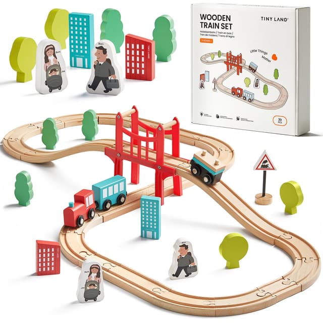 🚂 Tiny Land 39 Pcs Holzeisenbahn und Züge Pack Angebot! 🌟