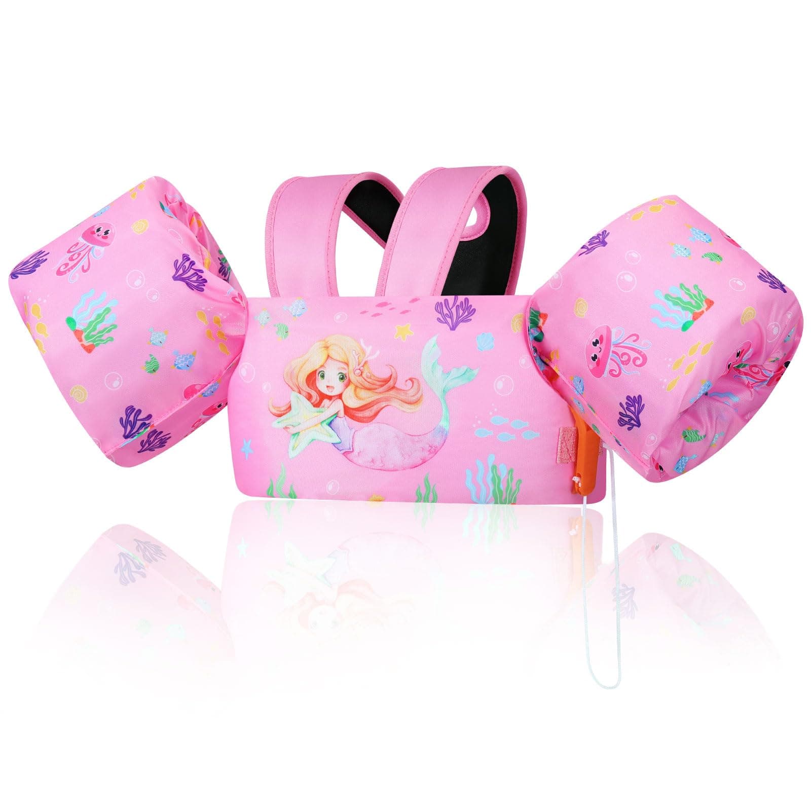 🌊 MoKo Kinder Schwimmflügel, Cartoon Schwimmjacke - Rosa Meerjungfrau
