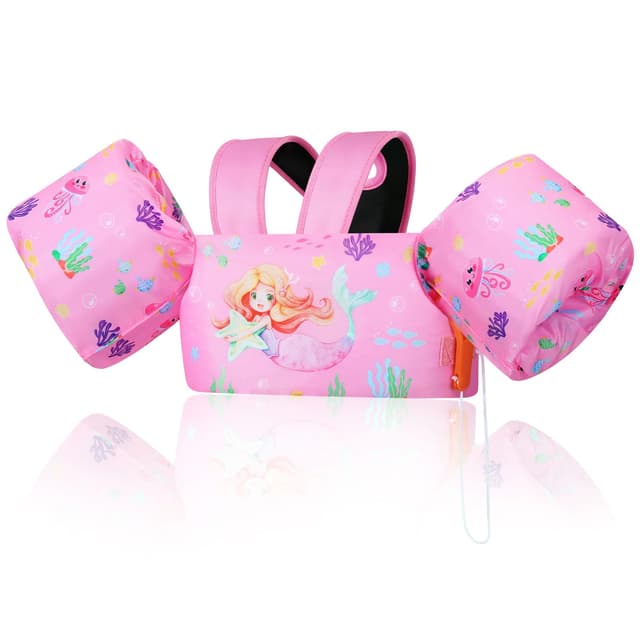 🌊 MoKo Kinder Schwimmflügel, Cartoon Schwimmjacke - Rosa Meerjungfrau