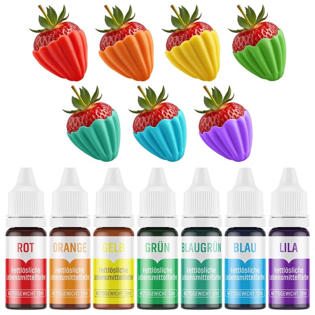 Fettlösliche Lebensmittelfarbe 7 Farben X 12ml - Regenbogen für Tortendeko 🌈