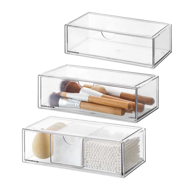 🛁🔍 DoocliB Badezimmer Organizer Mini mit Schubladen 3 Set aus Acrylic stapelbar Transparent