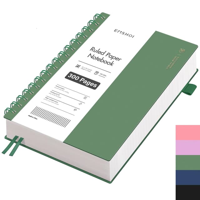 📘 EMSHOI Notizbuch A5 - 300 Seiten - PVC Hardcover - Dunkelgrün - 15.5 × 21 cm 🖊️
