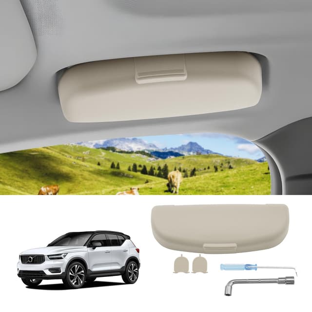 🕶️ LUWU Sonnenbrillenhalter Box für Volvo XC60 S60 V60 XC90 V90 S90 XC40 C40 2018-2024 Brillenaufbewahrungskoffer Volv0 M7 M8 Sonnenbrillen-Organizer für Überkopf-Haltegriff-Zubehör (Beige) 🕶️