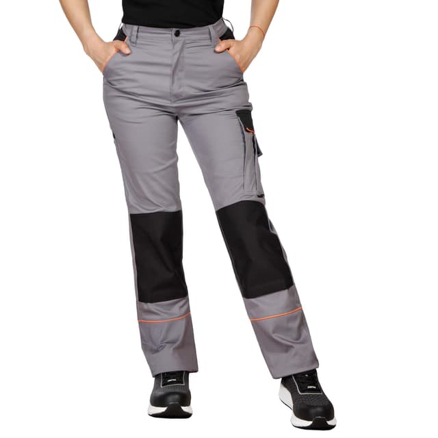 Bella Arbeitshose Damen Cargohose Damen Mit Stretch, Elastischem Bund, 2 Vordertaschen, Cargotasche, 2 Gesäßtaschen, Werkzeugtasche, Knieverstärkung, Cordura-Verstärkungen 44 Grau 💪👖