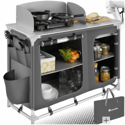 🏕️ Tectake® Camping Küche faltbar | Campingschrank mit Arbeitsplatte und Staufächern