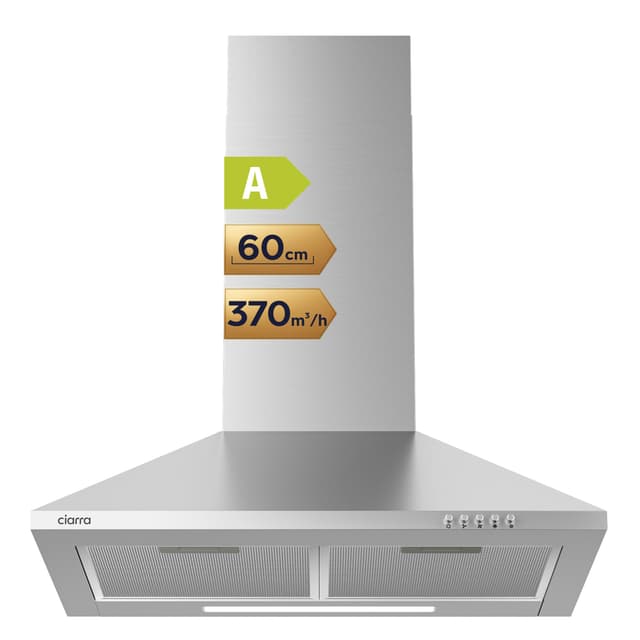 🔥 Super Angebot! CIARRA Dunstabzugshaube 60cm - Umluft Abluft Pyramide Abzugshaube aus Silber Edelstahl