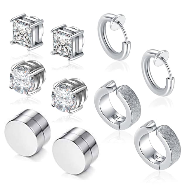 👂 Besyvvin Magnet Ohrstecker Fake Ohrrings Magnetischer Ohrstecker Silber Schwarz 🎁