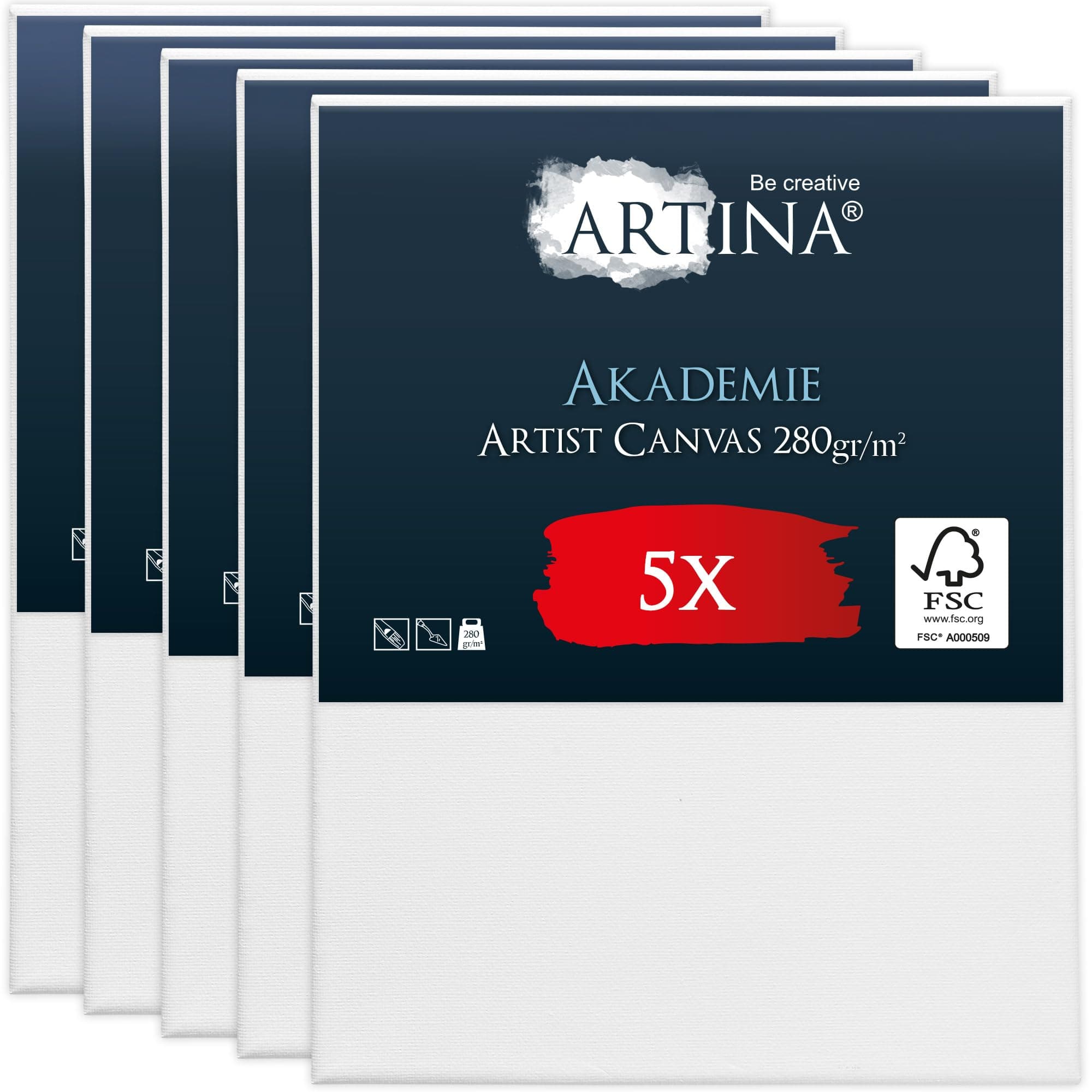 🎨 Artina FSC® Keilrahmen 5er Set Akademie 60x80 cm – Leinwand Set Maltuch aus 100% Baumwolle 🖌️