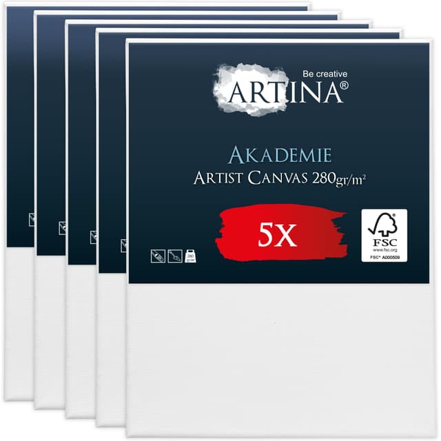 🎨 Artina FSC® Keilrahmen 5er Set Akademie 60x80 cm – Leinwand Set Maltuch aus 100% Baumwolle 🖌️