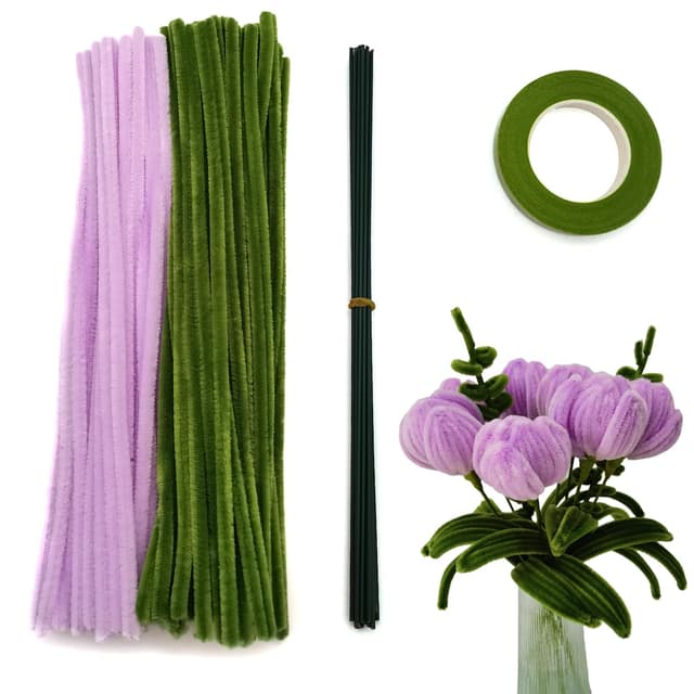 🌷🌿 Pfeifenreiniger Blumen Set: 200 Stück mit Blumendrähten und Blumenband 🌿🌷
