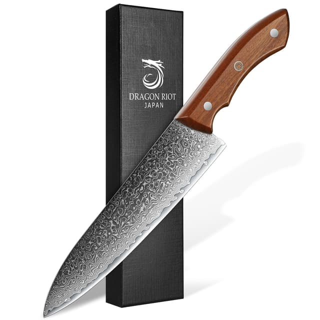 🔪 DRAGON RIOT Damastmesser 20cm: Handgeschmiedetes Kochmesser aus Japanischem AUS-10-Stahl