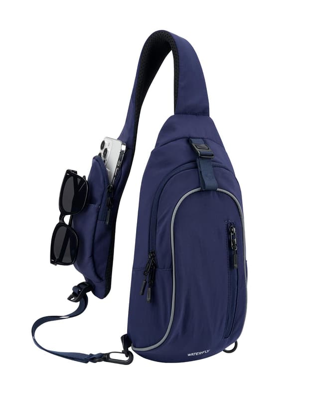 🎒 WATERFLY Brusttasche Schultertasche Umhängetasche Herren Damen Klein Sling Bag - Dunkelblau