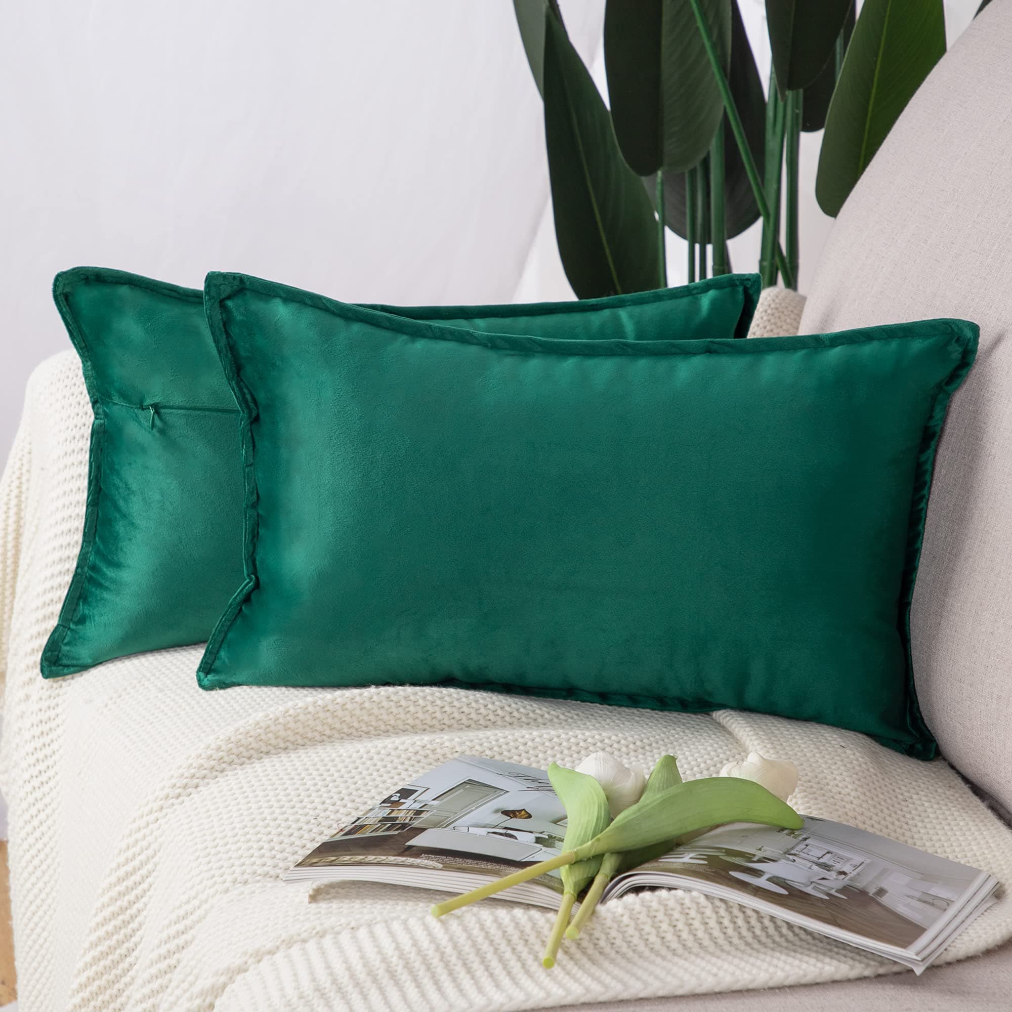 🌟 Madizz 2er Set Samt Dekorativ Zierkissenbezüge Luxus Stil 30x50 cm Dunkelgrün