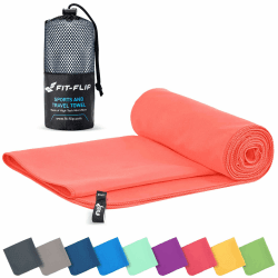 Fit-Flip Mikrofaser Handtuch - Kompaktes Microfaser Handtuch 🏋️‍♂️🏖️ - Schnelltrocknend und leicht - Badetuch groß - Sport, Fitness, Sauna Neon - Pfirsich 90x180cm