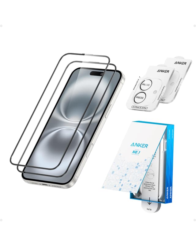 📱🔒 Anker HD Display- und Linsenschutz für iPhone 16 Plus (2er Pack) 🛡️
