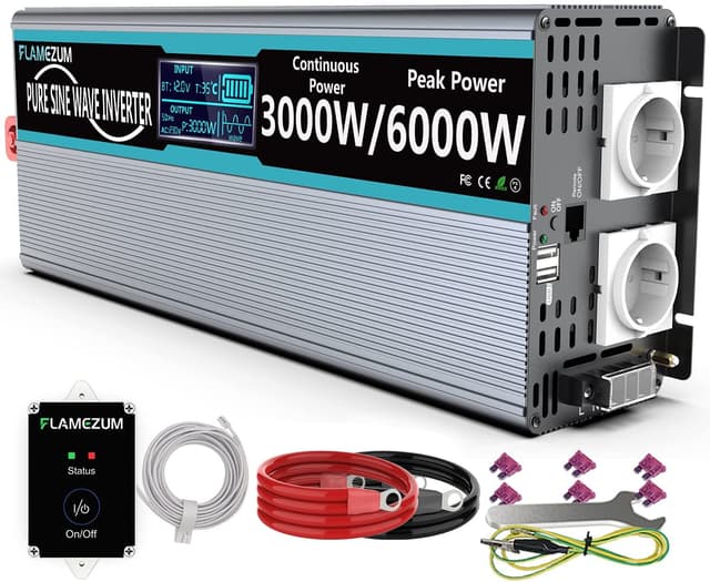 FLAMEZUM 3000W Reiner Sinus Spannungswandler 12V auf 230V Wechselrichter 🚗