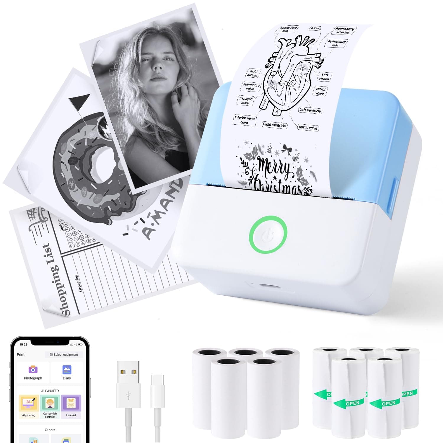 🖨️ PRAOAHEI Mini Drucker, Tragbarer Fotodrucker mit 10 Rollen Druckerpapier, Bluetooth-Etikettendrucker, Thermodrucker für Notizen, Fotos, Tagebücher, Heimwerken 📸