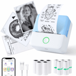 🖨️ PRAOAHEI Mini Drucker, Tragbarer Fotodrucker mit 10 Rollen Druckerpapier, Bluetooth-Etikettendrucker, Thermodrucker für Notizen, Fotos, Tagebücher, Heimwerken 📸