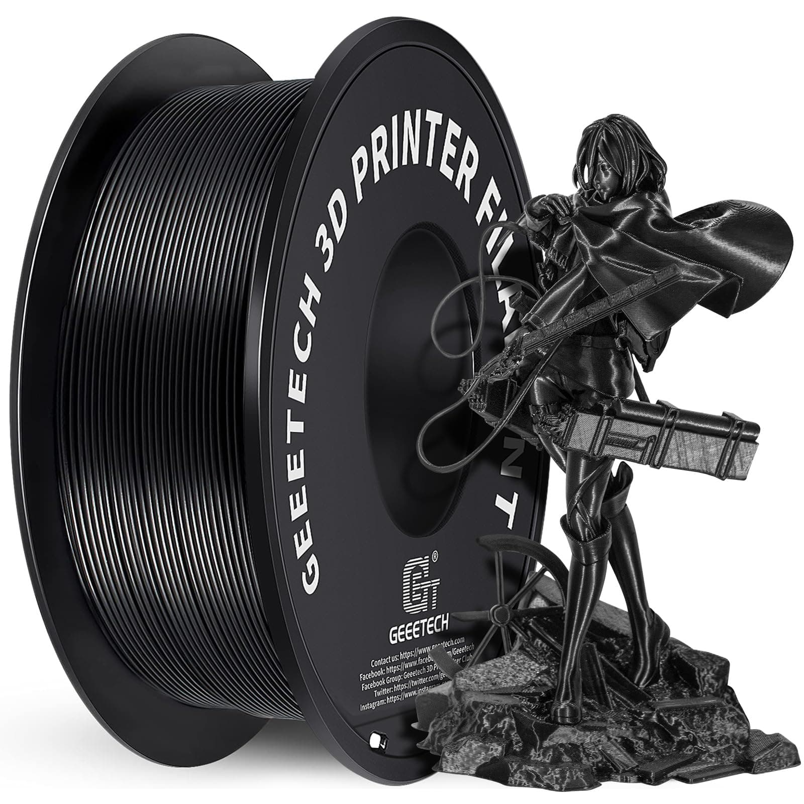 🌟 Super Angebot! GEEETECH Filament PLA 1.75mm, 3D Drucker PLA Filament 1kg Spule, Schwarz Black PLA