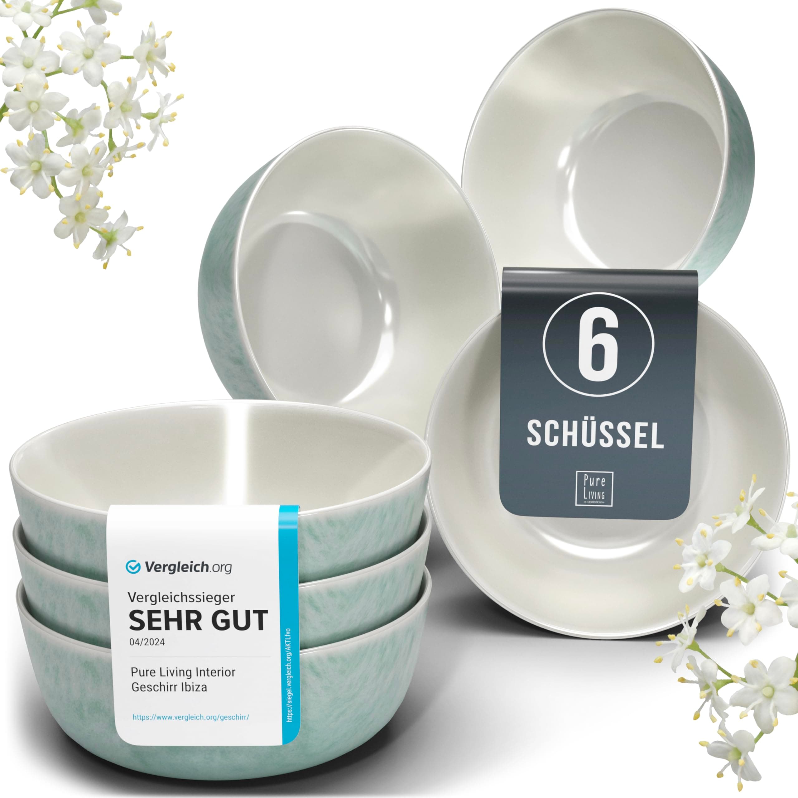 Steingut Müslischalen 6 Pers. Ibiza Hochwertiges Mediterranes TEST SEHR GUT Müsli Schüssel Set