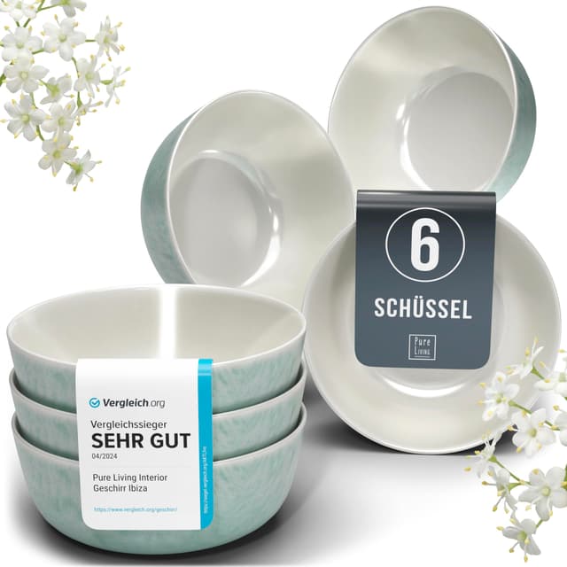 Steingut Müslischalen 6 Pers. Ibiza Hochwertiges Mediterranes TEST SEHR GUT Müsli Schüssel Set