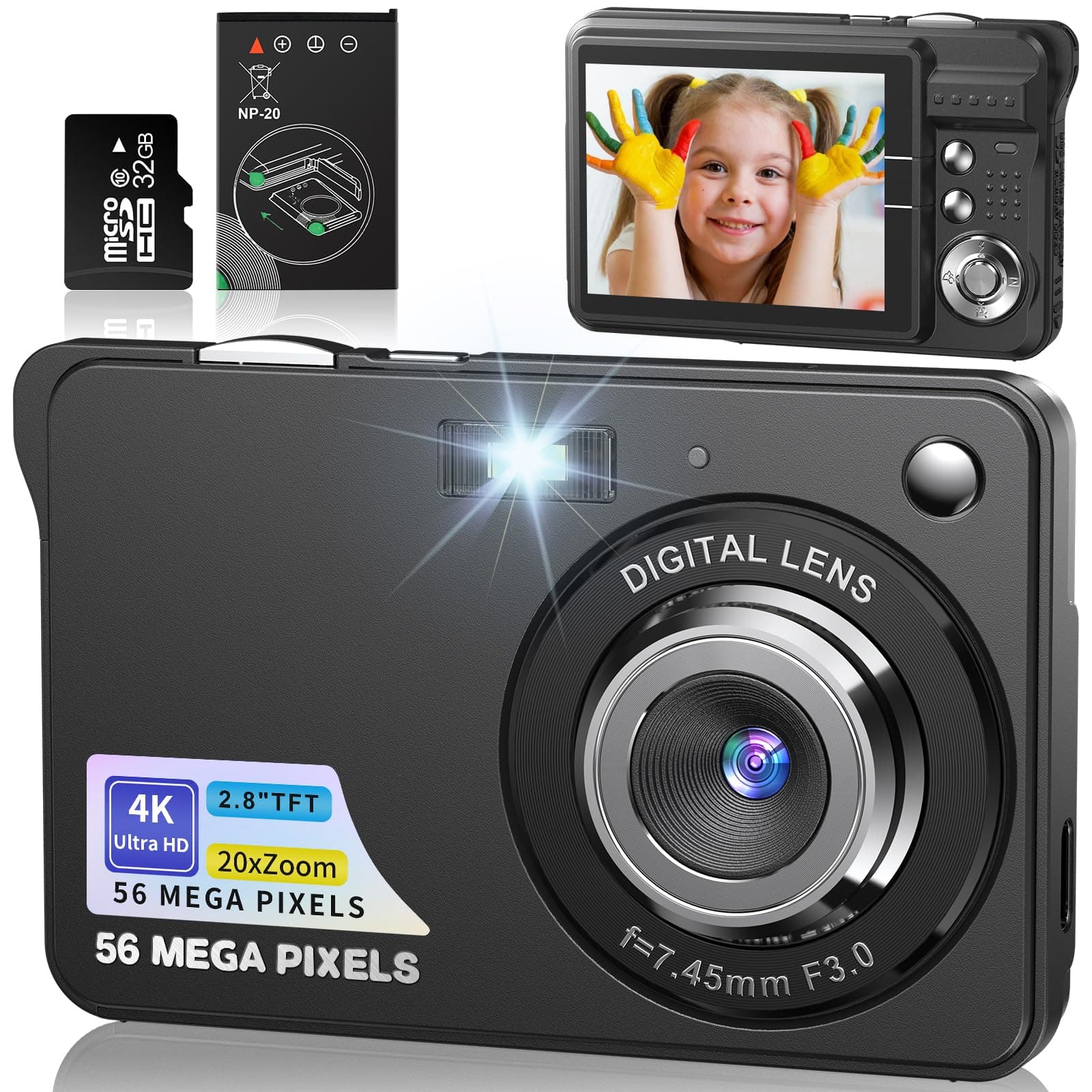 4K Digitalkamera 56MP Fotokamera mit Autofokus 20X Digitalzoom | Angebot für Kinder und Teenager 📷