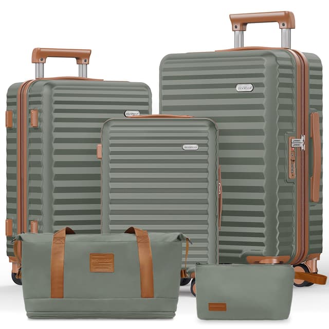 🧳🌟 SHOWKOO Kofferset 5 Teilig Leicht Hartschale 100% Polycarbonate Erweiterbar Reisekoffer Große Kapazität