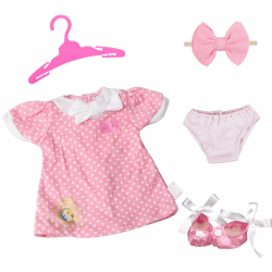 🎀 Puppenkleidung Set für 35-43 cm Puppen | Rosa Kleid mit Hundemuster & glänzenden Schuhen 🐶